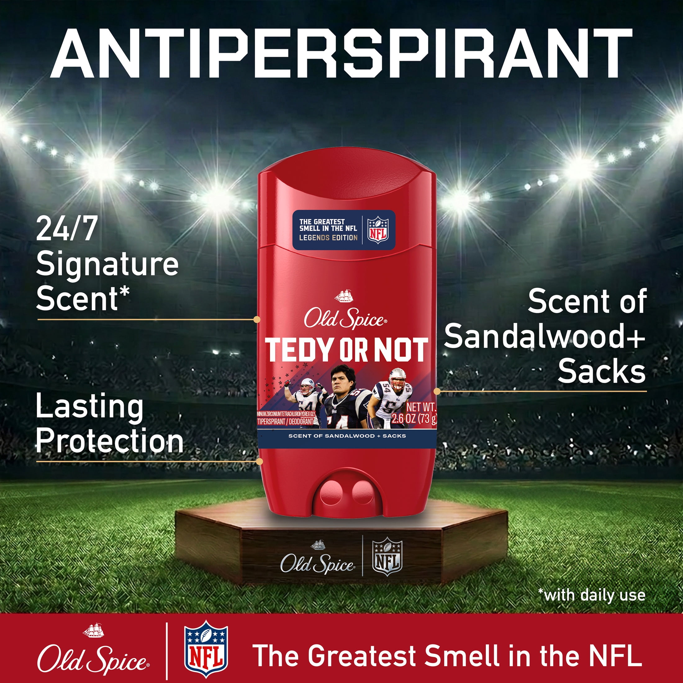 Old Spice Deodorant for Men, Antiperspirant, NFL Collection, Tedy Bruschi, Scent of Sandalwood + Sacks, 2.6 oz