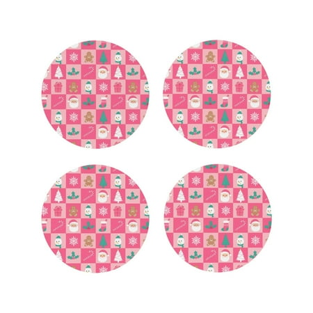 

Fuzoiu Pink Christmas Cheer Print Leather Coasters Set Drink Coasters Set of 4 for Tabletop Protection Durable PVC Coasters Home Décor and Housewarming Gift-Round Shape