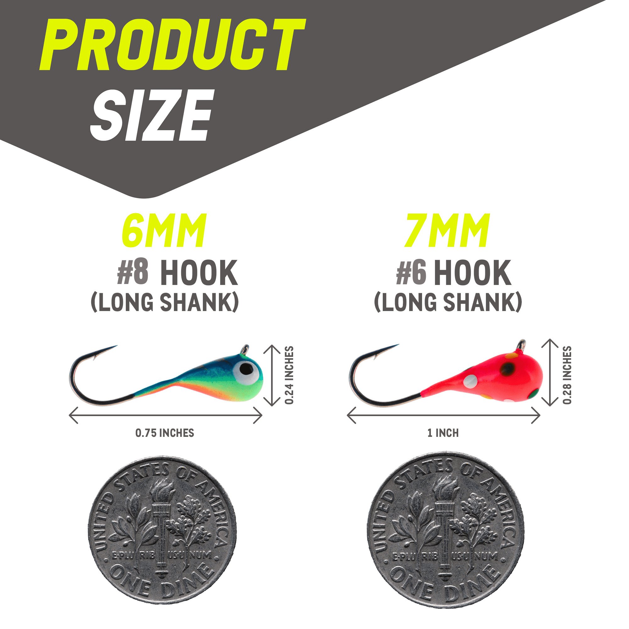 Reaction Tackle Tungsten Ice Jig 7mm - Wonder Glow Spots 6-pcs With Long Shank Hook