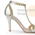 thumbnail image 4 of BLISSFUL STEP T Strap Rhinestone Ankle Strap Stiletto Heels Sandals for Women Silver 10 M US, 4 of 6