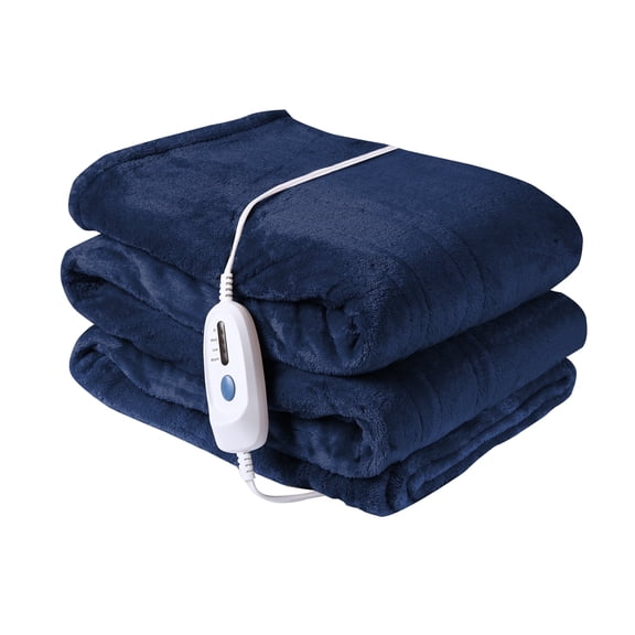 SUNNY HEAT Electric Heated Blanket 50'' x 60'', Soft and Lightweight Plush Double-Sided Flannel Electric Blanket, Navy