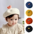 thumbnail image 2 of Children Hat Knitted Beret Heart Decor Flat Top Elastic Photo Prop Thick Windproof Warm Cold Resistant Baby Painter Cap Winter Fa, 2 of 10
