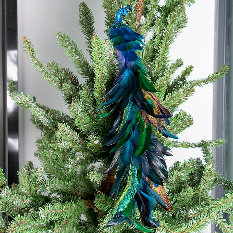 2 Pack Blue Peacock Christmas Decorations, 18.9 Inch Artificial Peacock  Birds With Feather Tail And Clip, Glitter Peacock Ornaments For Christmas  Tree