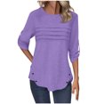 thumbnail image 3 of Wiyuqeen Womens Casual Long Sleeve Tunic Tops Round Neck Pleated Shirt Button Side Basic Tees Wearring with Leggings, 3 of 8