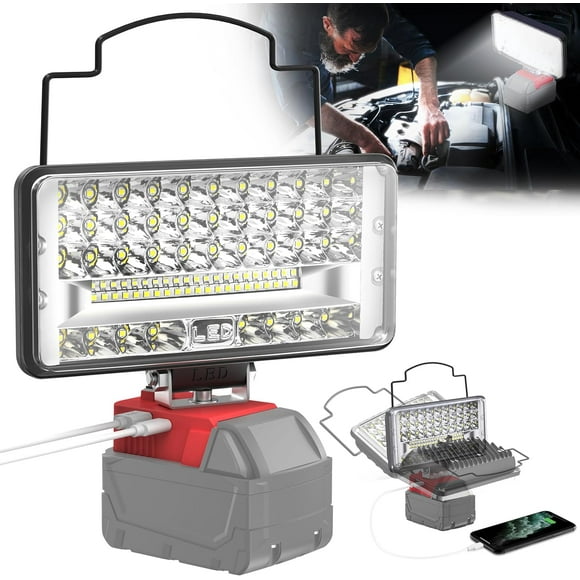 shiyou-Cordless LED Work Light for Milwaukee 18v Battery, 60W 6000Lumen Portable Light for m18 Battery Powered Work Light Tool only with USB & Type-C Charging for Workshop, Car Repairing, Mechanics,