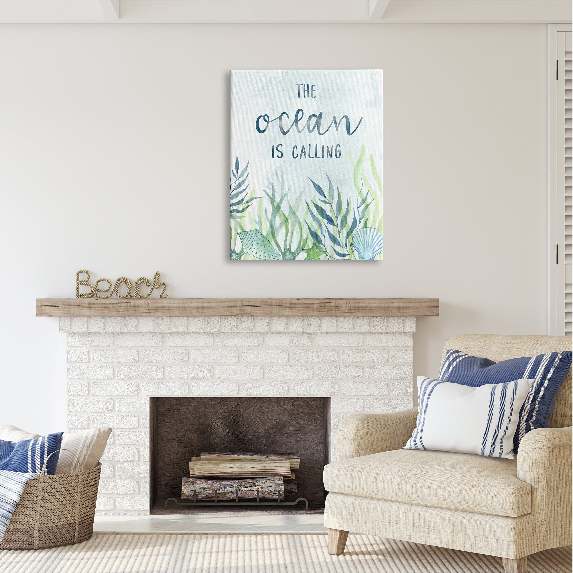 Stupell Industries Ocean Calling Phrase Animals & Insects Painting Gallery Wrapped Canvas Art Print Wall Art, 30 x 40