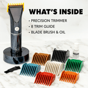 The Beard Club Precision Beard Trimmer for Men, 8 Guides with 45 Trim Settings Travel Barber Trimmer, Cordless Rechargeable Beard & Hair Trimmer