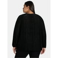 thumbnail image 3 of Terra & Sky Black Label Women's Plus Size Velvet Open Neck Blouse, 0X-5X, 3 of 5