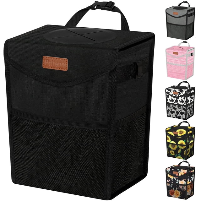 Pritent para papelera de coche con tapa, 7,6 L, organizador a prueba de fugas, negro