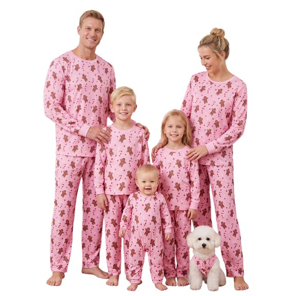RUINIXCW Family Christmas Pajamas Matching Set Xmas Outfit Holiday Jammies Gingerbread Man Long Sleeve Tops Pants Sleepwear Adult Kids Toddler Baby