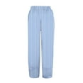 thumbnail image 5 of BKQCNKM Linen Pants Women, Gauze Pants, Striped Pants Women, Striped Linen Pants Summer Casual Wide Leg Pants with Pockets, Travel Pants Women, Sky Blue XXL, 5 of 5
