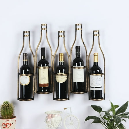 5-Bottle Wine Rack Metal Wall Mounted Wine Storage Holder Display Stand for Kitchen Bronze