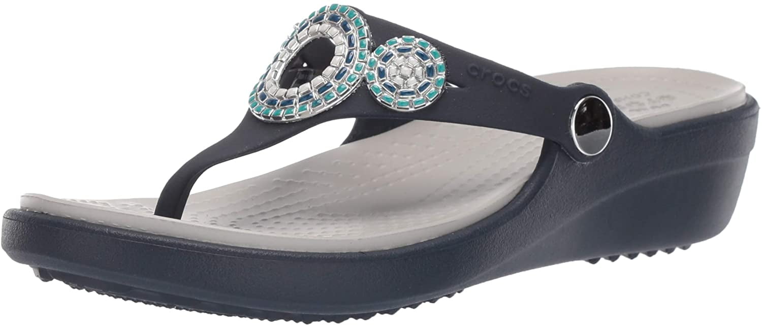 navy diamante flip flops