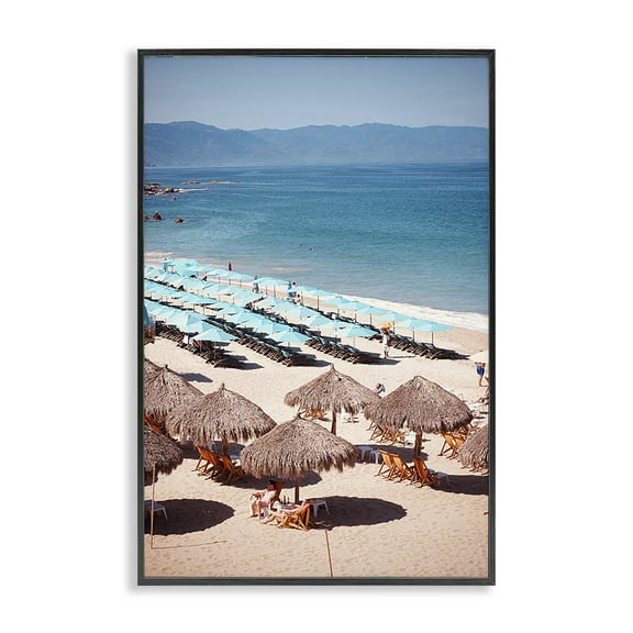 Stupell Industries Beach Canopies View Nautical & Beach Photography Black Framed Art Print Wall Art, 12 x 18