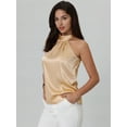 thumbnail image 3 of Unique Bargains Women's Sleeveless Top Halter Neck Tie Back Satin Blouse S Beige, 3 of 6