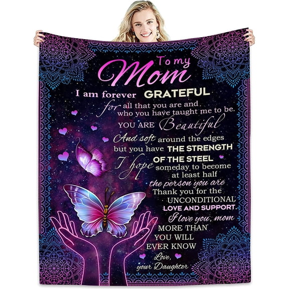 to My Mom Gifts Blanket Flower Butterfly Ultra-Soft Micro Fleece Throw Blankets, Gifts for Mothers Day for Mom from Daughter| from Daughter Son Gift Birthdays Bed Sofa Travel Warm Love Fuzzy 60 x50