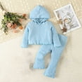 thumbnail image 1 of JMYHOAM 1-4 Years Kids Girls Casual Spring Fall Outfit Clothes Solid Color Hoodie Flared Pants Two-piece Set Long Sleeved Hooded Set, 1 of 9
