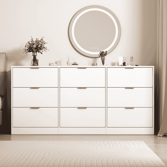 Spaco 9-Drawer Dresser, 63" Large Deep Chest of Drawers, Wooden Dresser Storage Cabinet with 9 Drawers for Indoor as Bedroom, Living Room, White
