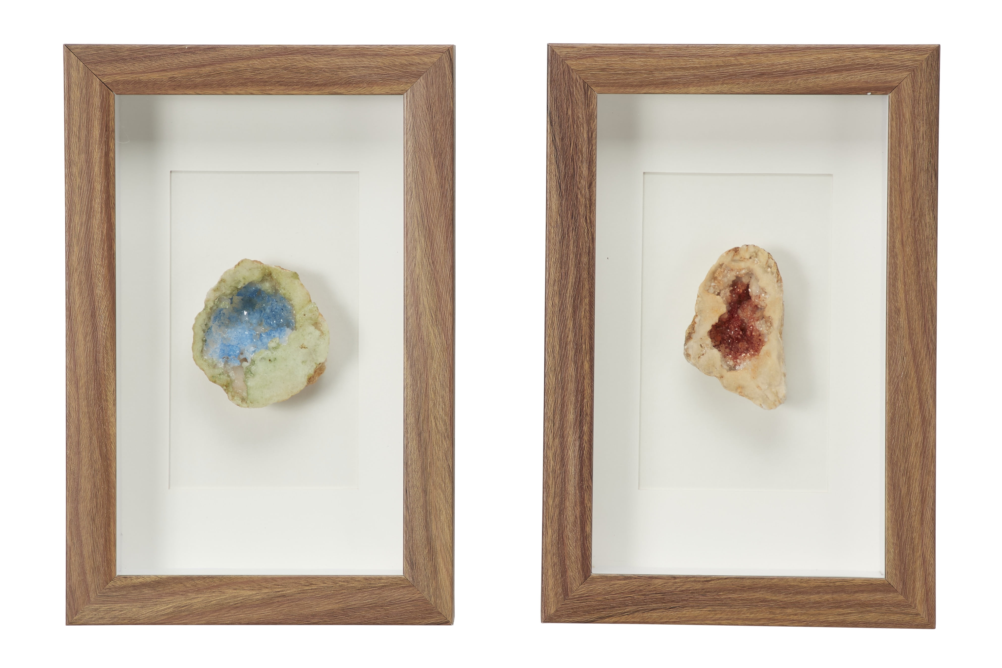 Decmode Boho Style Blue & Peach Crystal Geode Shadow Box Wall Décor in