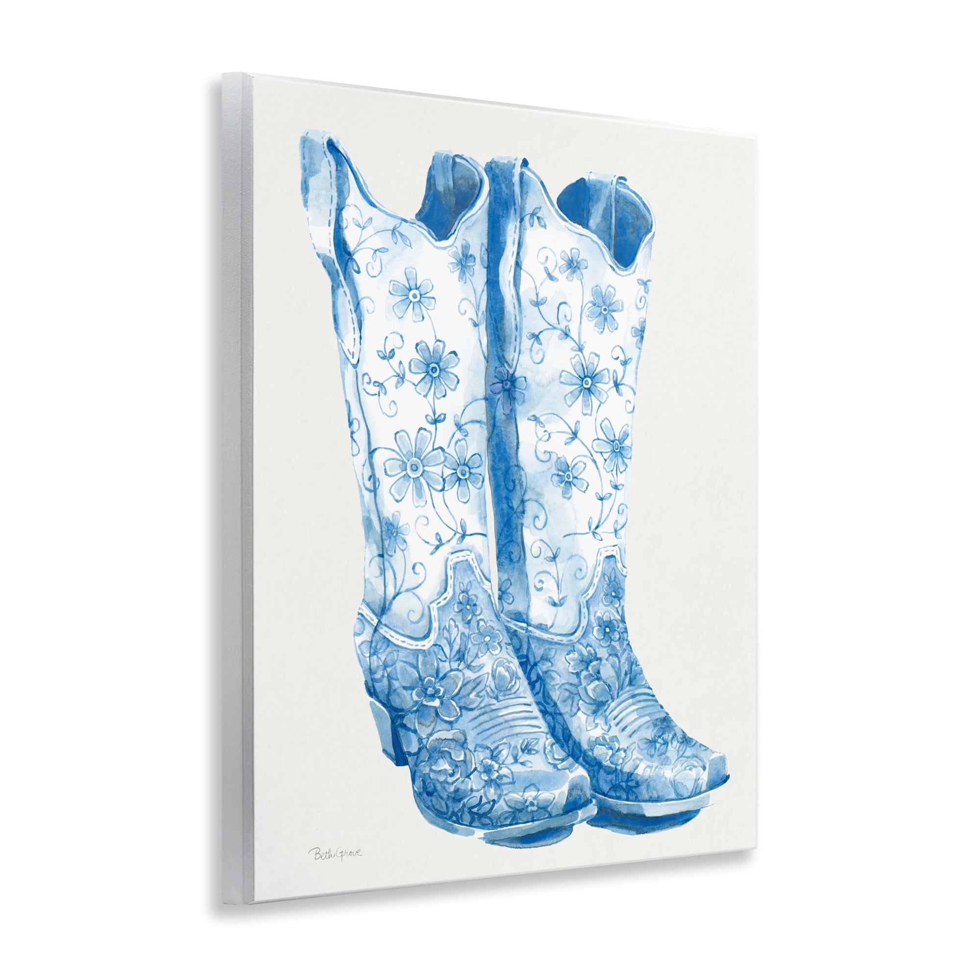 Stupell Industries Blue Boots with Floral Embroidery Wall Plaque Art, design by Beth Grove