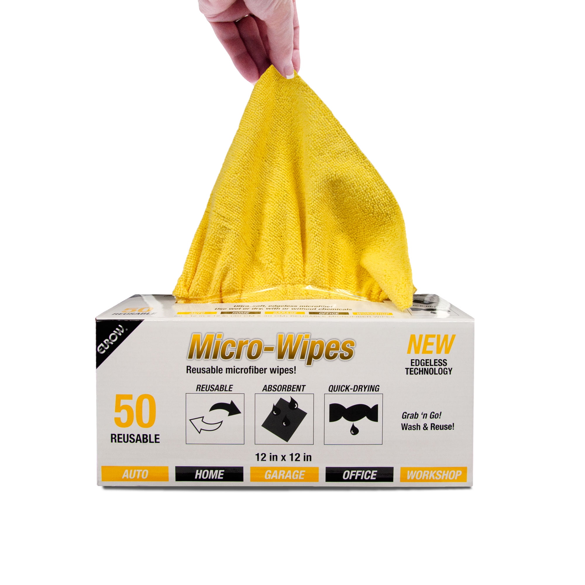 Eurow Microfiber Wipe and Clean Cloths 12" x 12" with Dispenser Box 50 Pack, Yellow