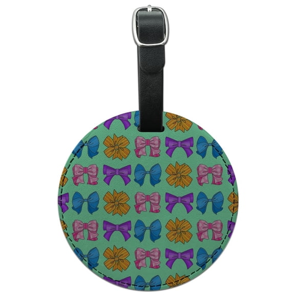 Cute Girly Ribbon Bows Set Round Leather Luggage Card Suitcase Carry-On ID Tag