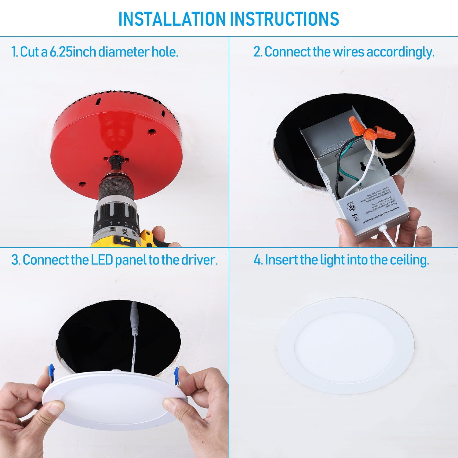 24 Pack 12W 6 Inch LED Recessed Lighting with Junction Box, 3000K Warm White, 5%-100% Dimmable