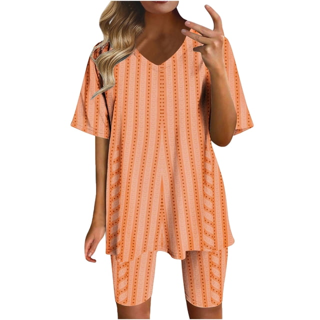 Birdeem Blouses pour Femmes Mode Imprimée Blouse Col en V Manches Courtes Hauts Shorts Ensemble Décontracté