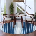 thumbnail image 4 of Navy Blue Stripe Round Rugs 8ft, Modern Blue Ombre Vertical Striped Non Slip Washable Rug Runner, Low Pile Indoor Floor Carpet Mat Bathroom Rugs for Living Room, Bedroom, Kids Room, 4 of 9