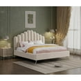 thumbnail image 2 of HomeStock Vintage Vogue Velvet Upholstered Platform Bed with Sturdy Gold Steel Legs and Deep Channel Tufted Headboard-Color:Cream,Size:King, 2 of 8