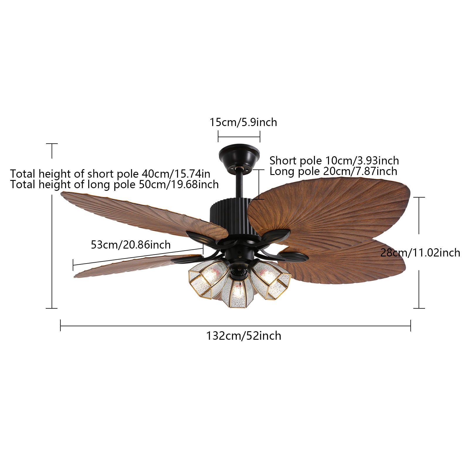 Black ABS 52-Inch Fan Chandelier Remote Control Positive And Negative Three-Burner Black Leaf Fan Ceiling Lamp