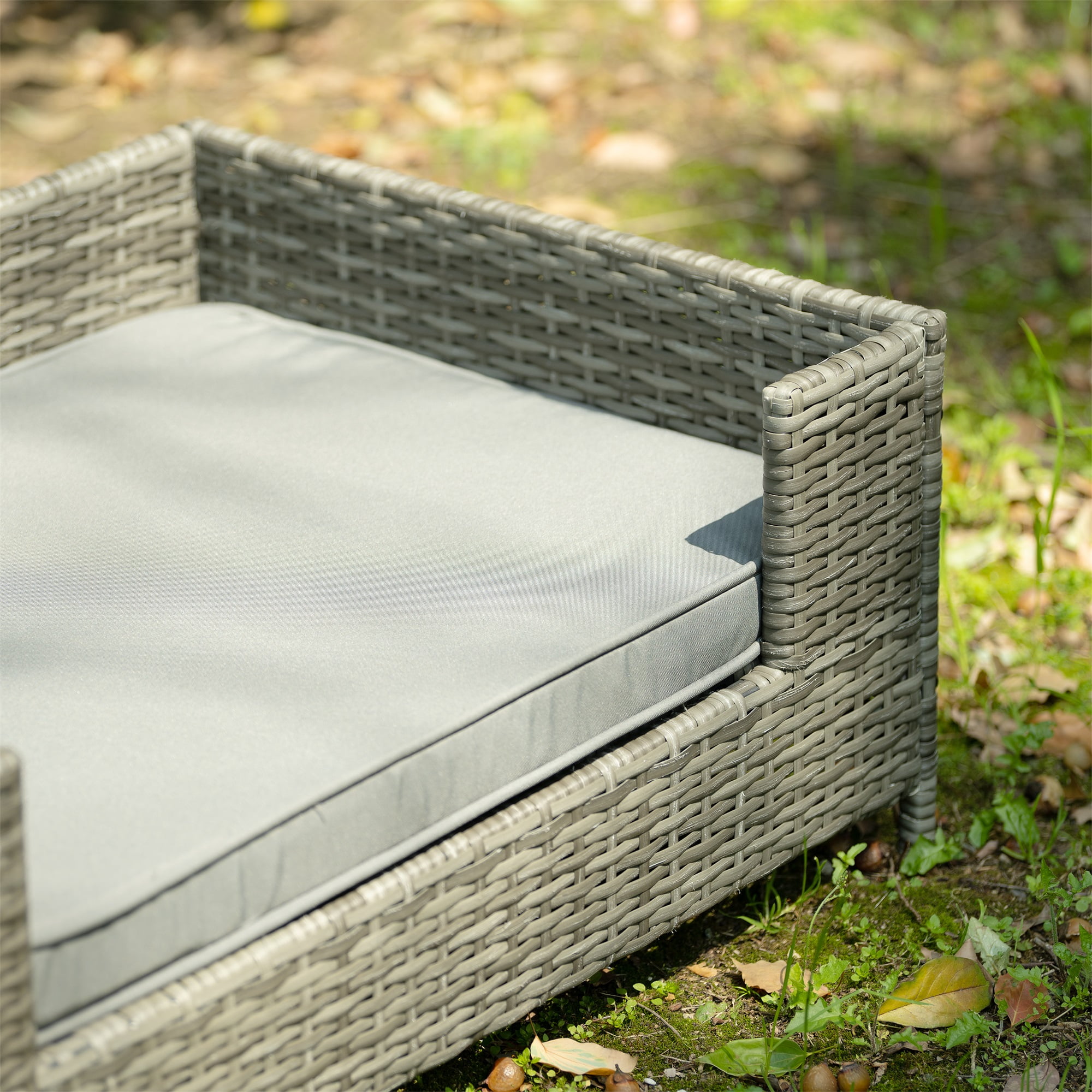 Pefilos 38" PE Wicker Dog Sofa Bed Elevated Raised Rattan Pet Bed for Indoor/Outdoor with Removable Cushion Lounge, Gray