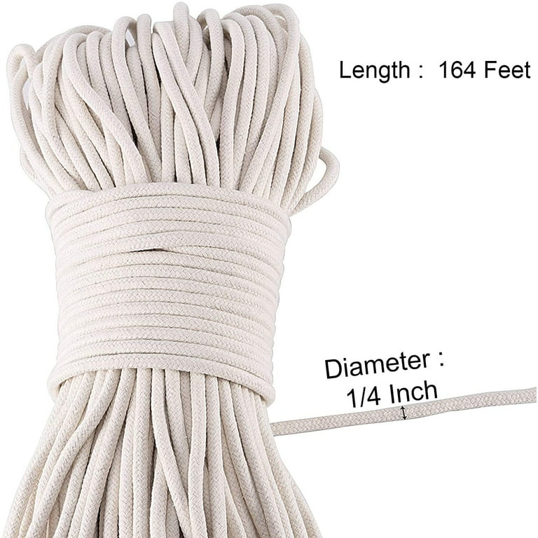 ZEONHAK 1/4 Inch Cotton Rope, Clothesline Rope Cord, 328 Ft All Purpose  Braided Cotton Rope, Off-White