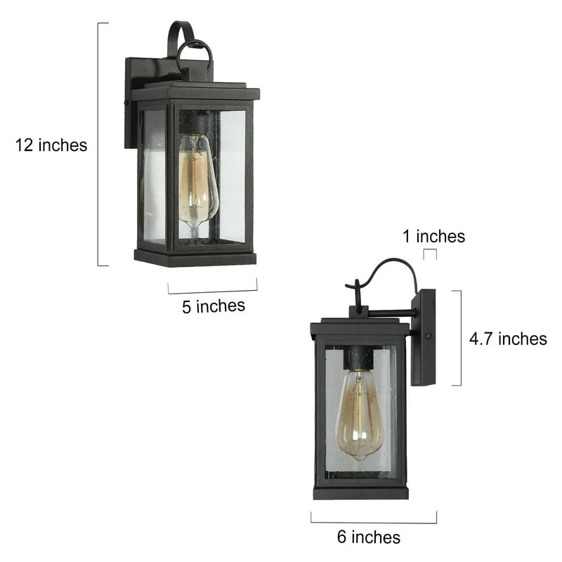 LNC Wonk 2-Pack 2-Light 12-in H Matte Black Clear Glass Rectangle Modern Outdoor Wall Light,12.2"H