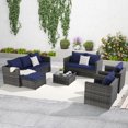 thumbnail image 2 of 5 Piece Outdoor Wicker Rattan Patio Conversation Set with Weatherproof Cushions & Tempered Glass Table, Durable Steel Frame for Backyard, Garden, Dark Blue, 2 of 9