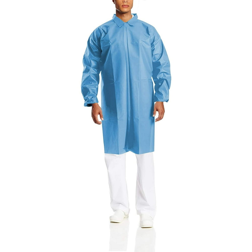 Blue Lab Coat. Unisex Disposable Polyethylene Labcoat. XL size. Liquid