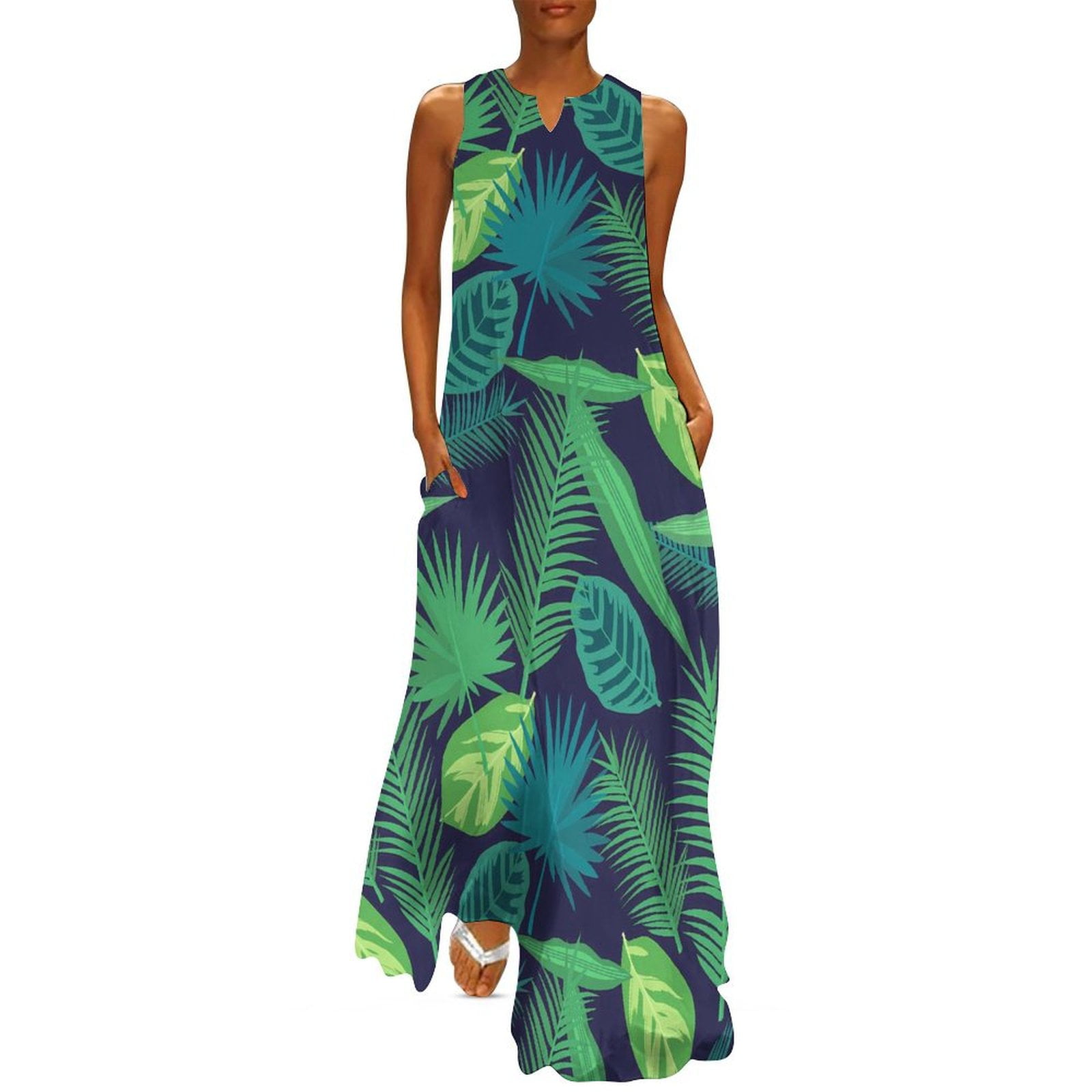 Tropical Leaf Dress Blue And Orange Sexy Maxi Dress Aesthetic Bohemia Long  Dresses Ladies Sleeveless Design Oversized Vestido - Walmart.ca
