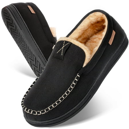 

LongBay Men s Cozy Mocassin Slippers Comfy House Shoes with Memory Foam and Rubber Sole for Indoor Outdoor