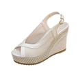 thumbnail image 2 of Hurxie Womens Wedge Sandals Peep Toe Espadrilles Platform Ankle Strap Slingback Comfort Summer Dressy Shoes Beige 40, 2 of 7