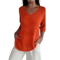 thumbnail image 2 of Orange Women's Short Sleeve T-shirt, Womens Short Sleeve Sweaters Tops V Neck Pullover Knit Shirts Loose Blouses,Women's Short sleeve T-shirt M, 2 of 5