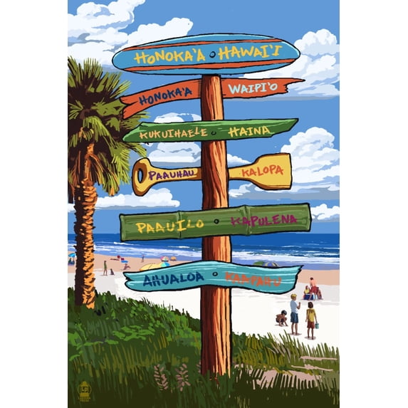 Honoka'a, Hawaii, Destination Signpost (12x18 Wall Art Poster, Room Decor)