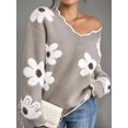 thumbnail image 5 of Sweaters for Women Spring Fall Color Block Ribbed Ruffle V Neck Loose Fit Pullover Knit Y2k Cute Sweater Tops Brown XL, 5 of 6