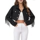 thumbnail image 2 of LAFOURAM Chaqueta vaquera con flecos para mujer, vaquera occidental, con borlas de diamantes de imitación, abrigo para motocicleta, prendas de vestir, 2 of 4