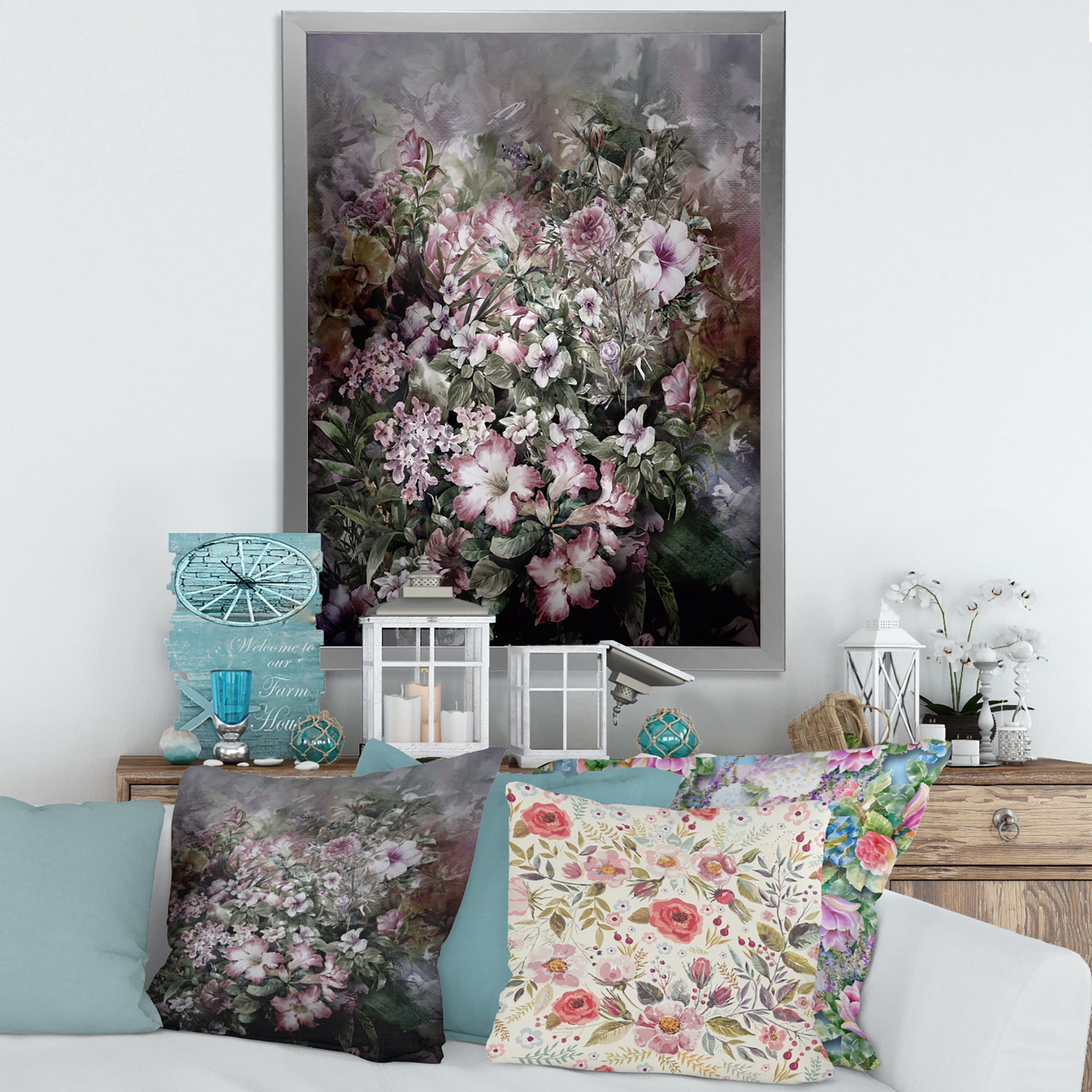 Designart 'Drawing of Flowers Retro IV' Vintage Framed Art Print