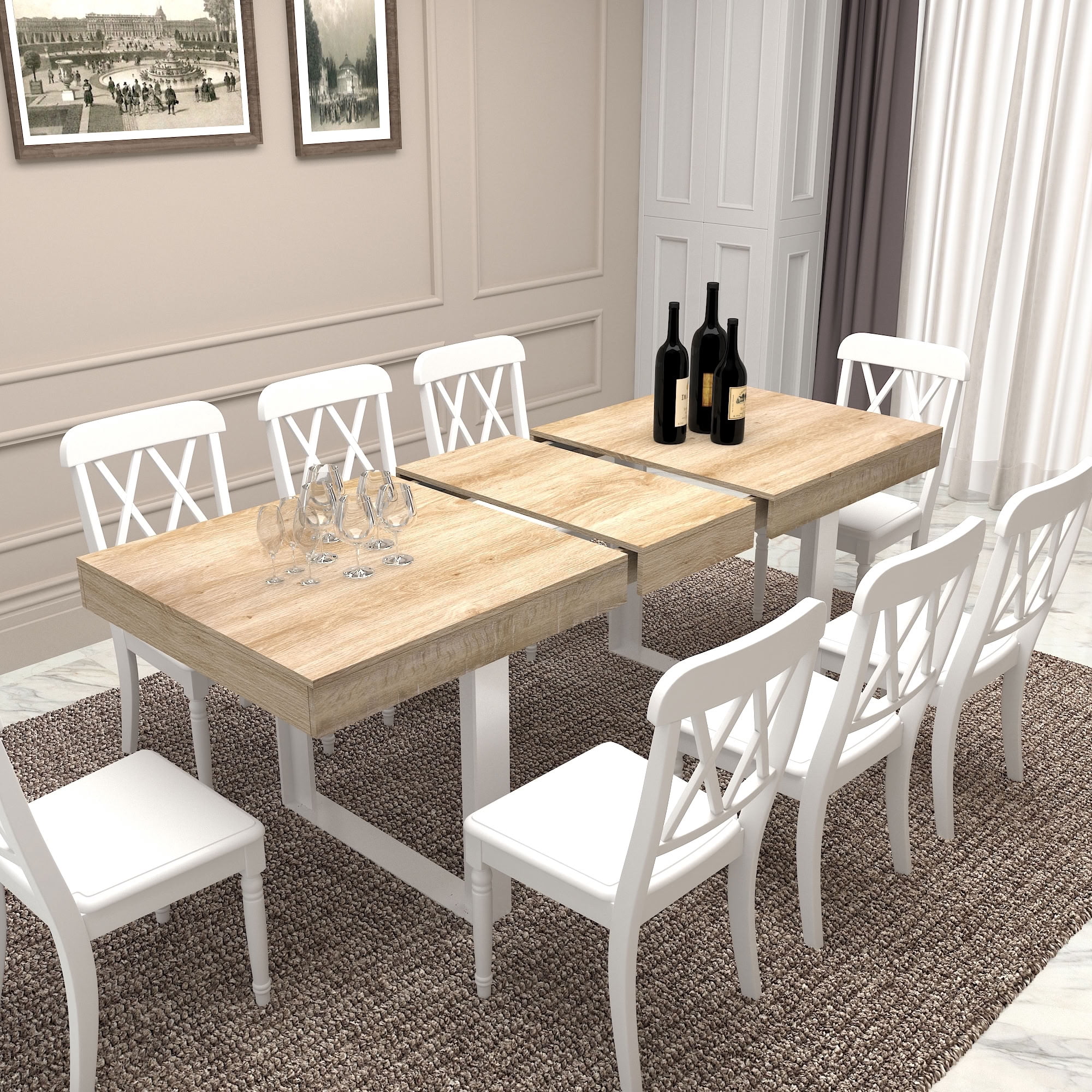 MAYEERTY Extendable Rectangular Dining Table for 6-10 People, Expandable Wood Kitchen Table with Hidden Storage Extension Leaf, for Home Apartment