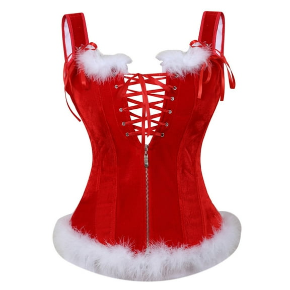 vastwit Women's Christmas Corset Tops Lace Up Boned Overbust Bustier Bodyshaper Top Red B L
