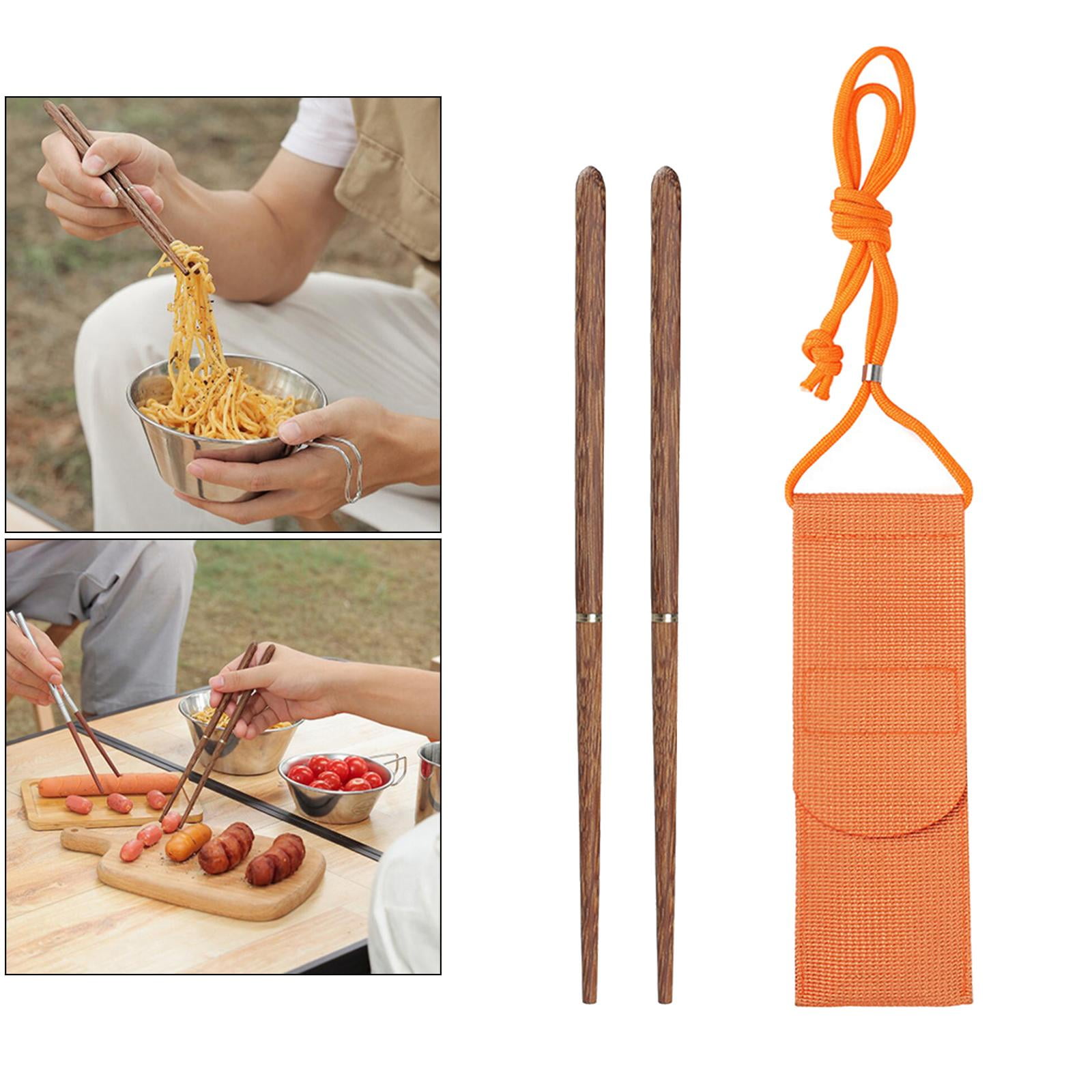 1 Pair Foldable Chopsticks Camping Outdoor Picnic Redwood Cutlery