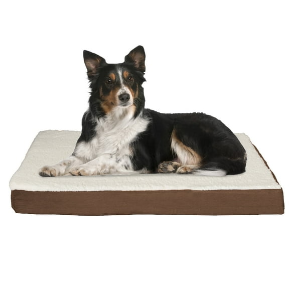 PETMAKER 36x27 Orthopedic Dog Bed with Memory Foam and Sherpa Cover, Brown