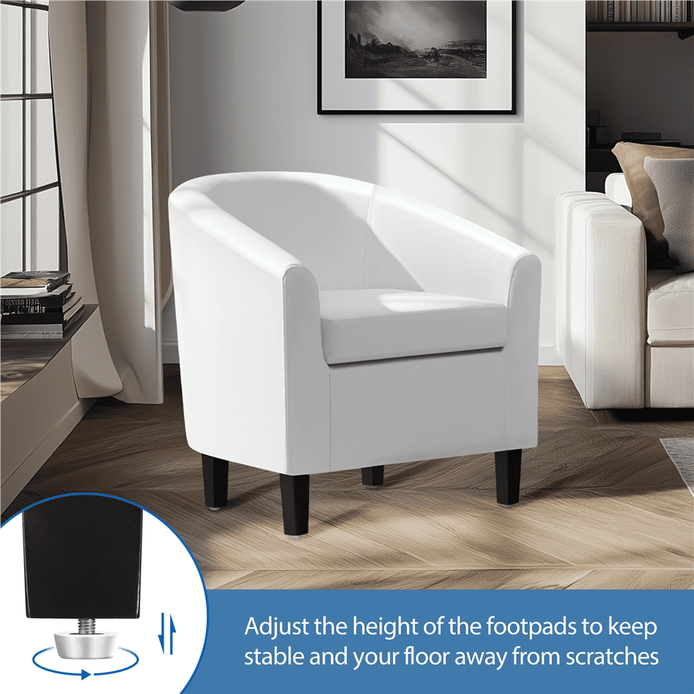 Renwick Faux Leather Barrel Accent Chair for Livingroom, White