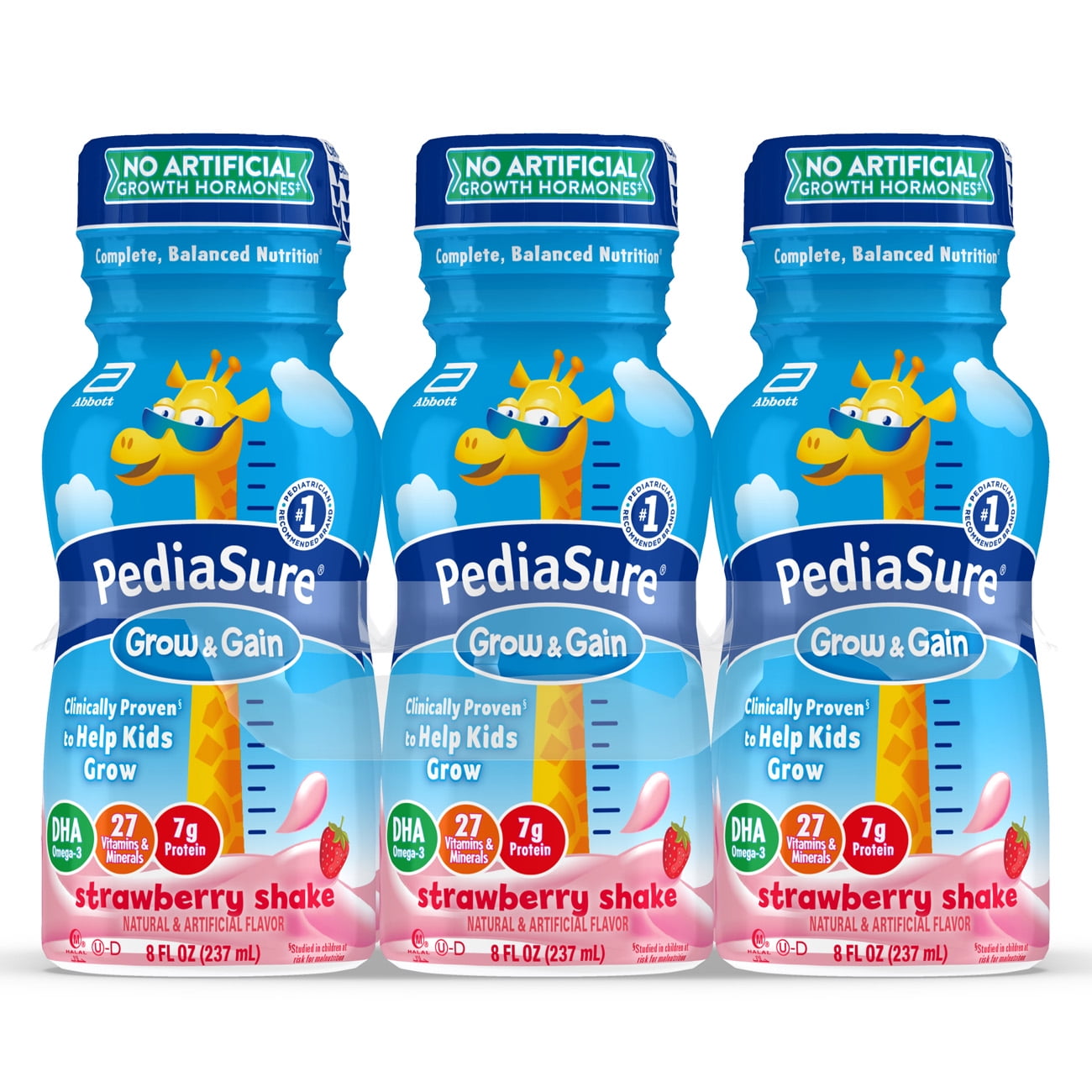 PediaSure Grow & Gain Kids&rsquo; Strawberry Nutritional Shake Ready-to-Drink Bottles